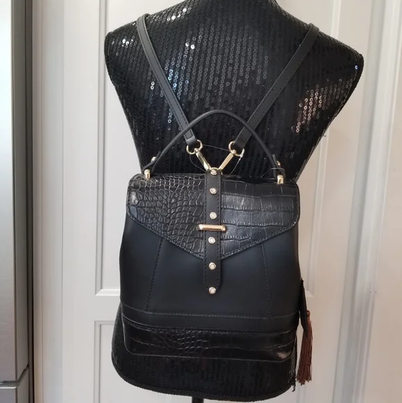 NWT House of harlow 1960 Crystal Studded Black Backpack Shoulder Handbag - Picture 2 of 14